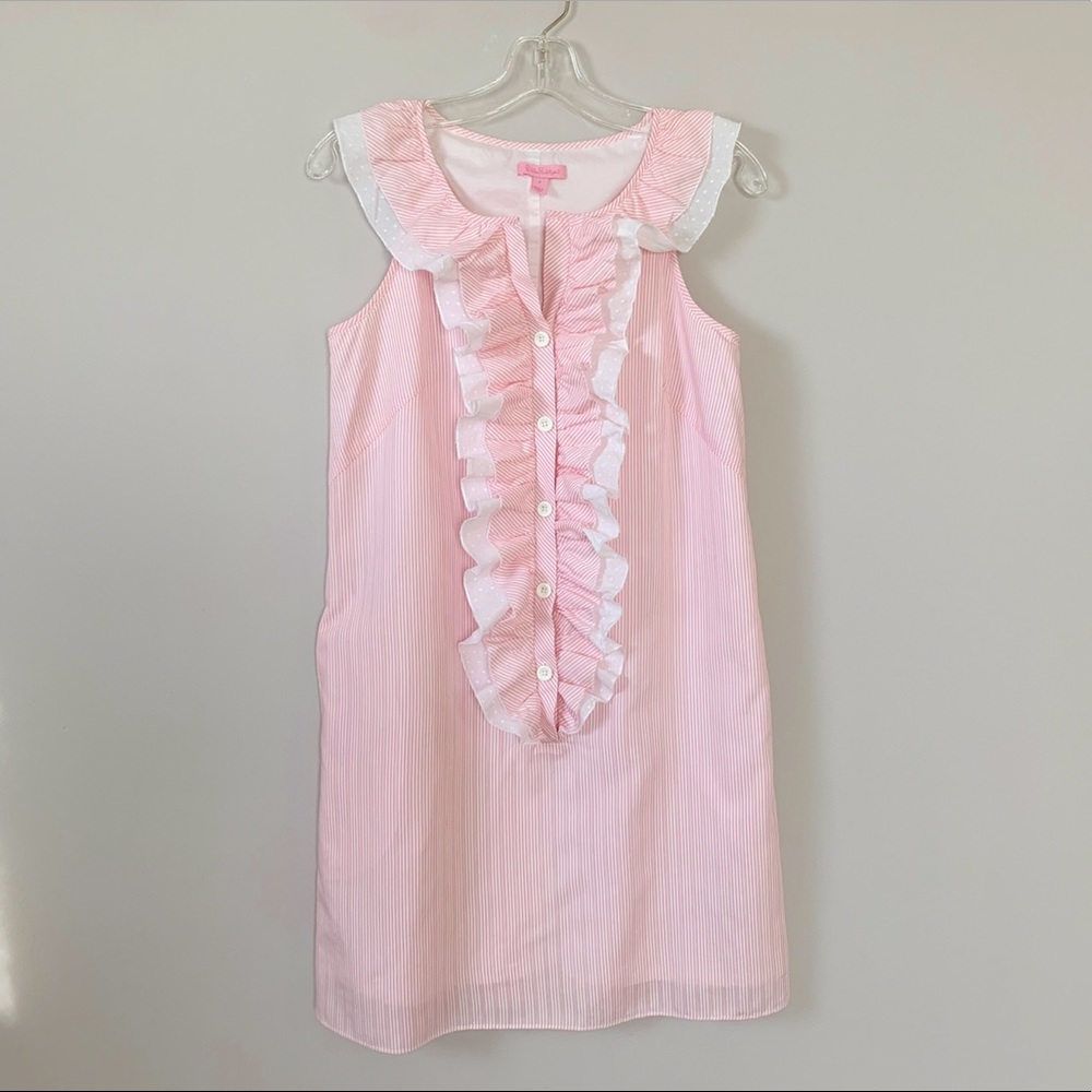 Lilly Pulitzer Pink White Pinstripe Ruffle Dress